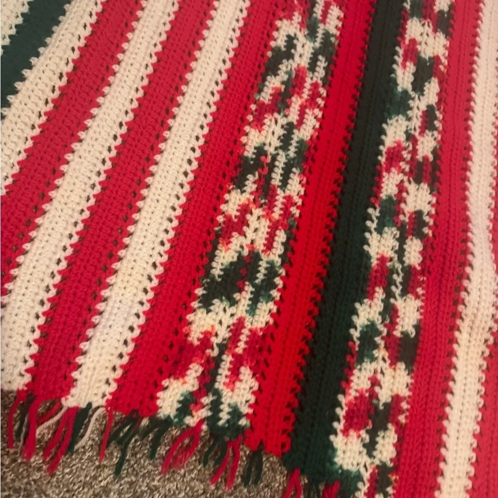 Christmas Striped Crochet Throw Blanket